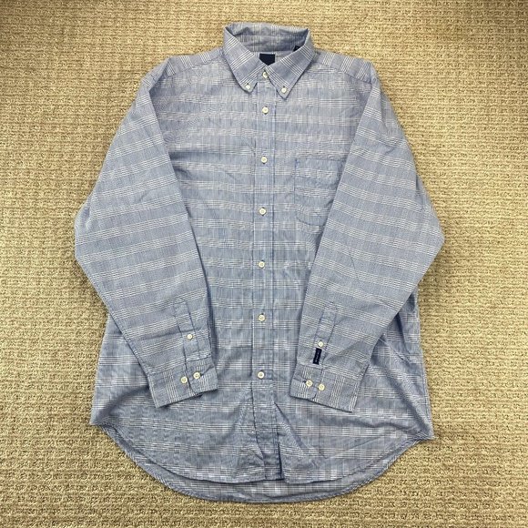 Dunning Shirt Men Extra Large XL Blue White Checkered Button Down Long Sleeve - Picture 1 of 8